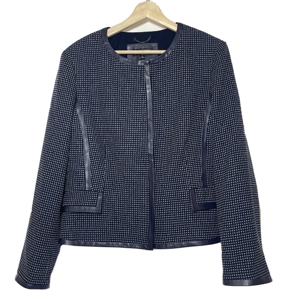 NWT John Meyer Zip Up Blazer Jacket Faux Leather Trim Navy Sz 14